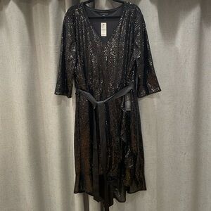 Lane Bryant High Low Ruffle Black Sequin Dress 3/4 Sleeve Formal Wedding 22/24